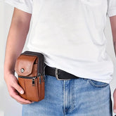 Leather Mobile Phone Shoulder Covers, Men's Belt Bags, Vertical Holster Belt Clip Pockets, Carrying Cases With Card Slots